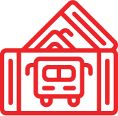 Red icon depicting transport tickets with an "open bus", symbol of the City Sightseeing sightseeing tour service