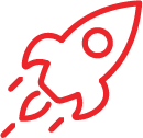 Red rocket icon representing the speed of the service
