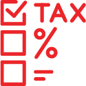 Icon with the word "TAX", a check mark, a percentage symbol