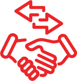 Icon of a handshake with two arrows in opposite direction, symbol of exchange conditions