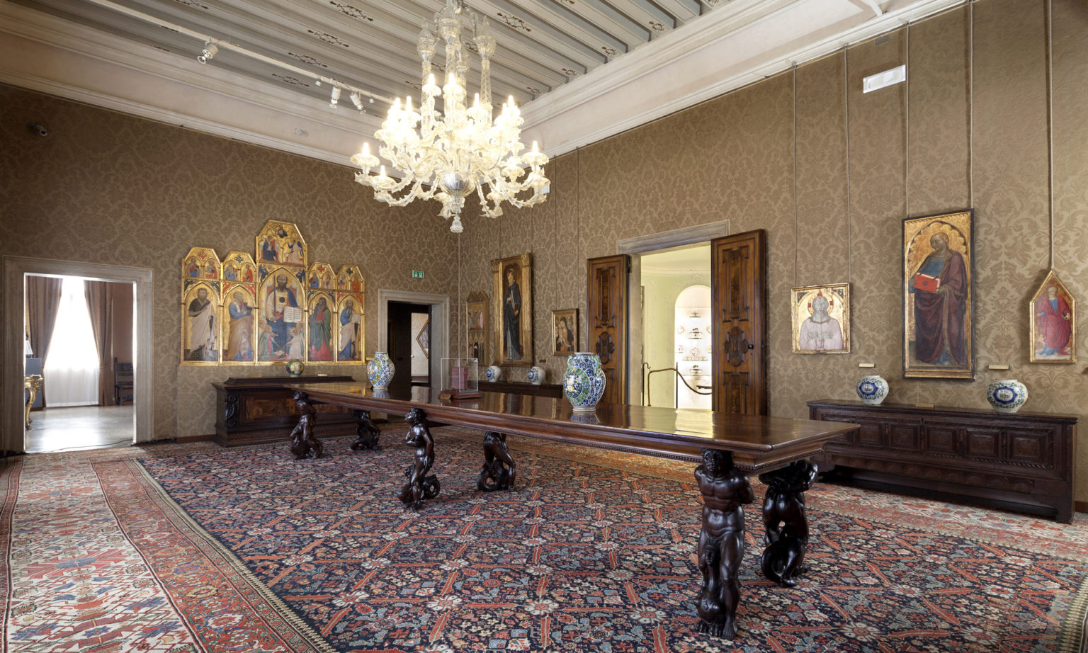 Interior of the Giorgio Cini Foundation in Venice, with an elegant room decorated with works of art