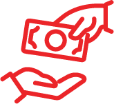 Icon with a hand and a banknote, representing the VAT refund in cash