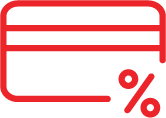 Red icon of a SIM card with percentage symbol representing savings on Italian phone cards