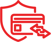 Red icon of a SIM card with a protective shield representing network reliability and security