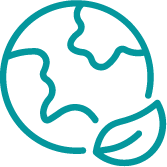 Icon of a globe with a leaf in the lower right corner, symbol of environmental sustainability