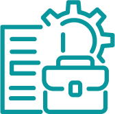 Icon with a document, briefcase and gear, symbol of professional standards, business management and regulatory compliance