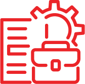 Logo featuring a document, a gear, and a briefcase.