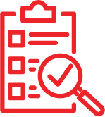 Logo featuring a list on a sheet of paper and a magnifying glass.