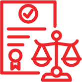 Logo showing a warranty certificate with a scale.